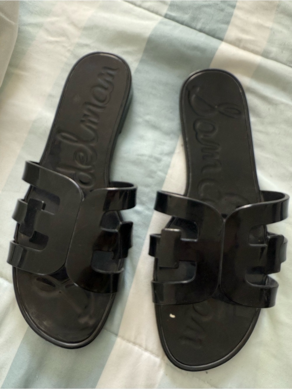 Sam Edelman Black Patent Slide Sandals